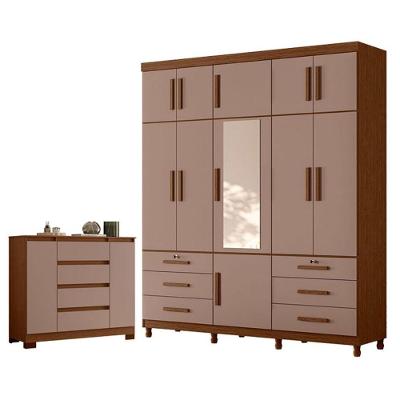 Guarda Roupa Casal Triton Plus 11 Portas de Bater 6 Gavetas MDP com Espelho Cômoda Sapateira