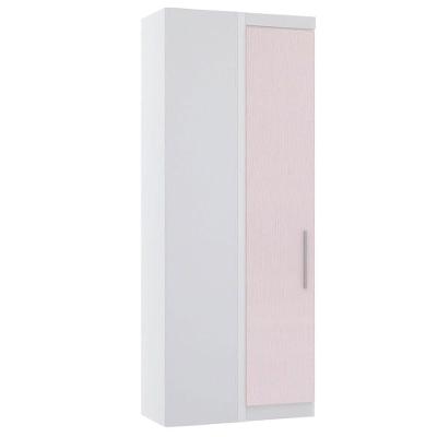 Guarda Roupa de Canto Reto Alpes 1 Porta de Bater MDP Branco Pf e Rosa Pf 90CM Luciane Móveis