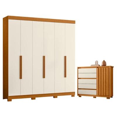 Guarda Roupa Casal Vinci 6 Portas de Bater 3 Gavetas MDP Cinamomo Off White Albatroz Móveis