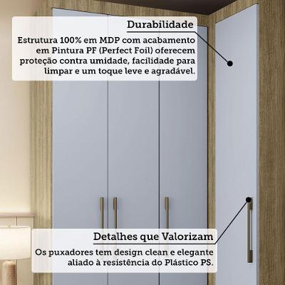 Guarda Roupa de Canto Paris 4 Portas de Bater 2 Gavetas MDP Avelã PF Grey Sky PF Luciane Móveis