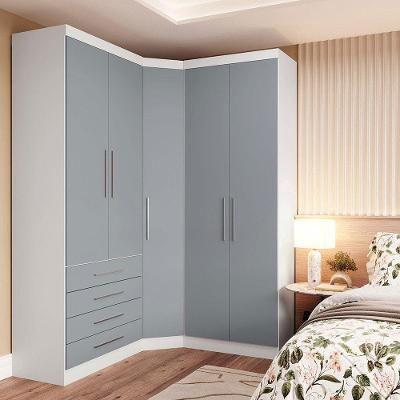 Guarda Roupa de Canto Alpes 5 Portas de Bater 4 Gavetas MDP Branco Pf-grey Sky Pf Luciane Móveis