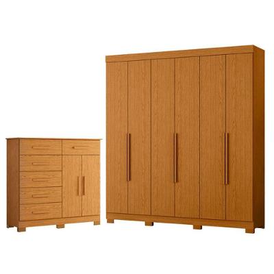 Guarda Roupa Casal Vinci 6 Portas de Bater 3 Gavetas MDP Cinamomo Albatroz Móveis