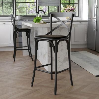 Banqueta Katrina Assento em Corano Base em Aço com Encosto X Preto Móveis Iberia 45CM