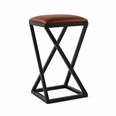 Banqueta 50cm Industrial Assento Couro Sintético Base em Z sem Encosto Fixa 50cm Marrom