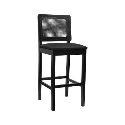 Banqueta Alta Bistrô Lyon Assento Linho Base Madeira Preto