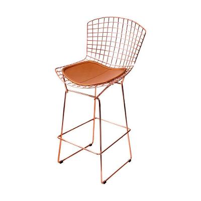 Banqueta Bertoia Assento PU Base Aço com Encosto Fixa 80cm Cobre Athenas Confort