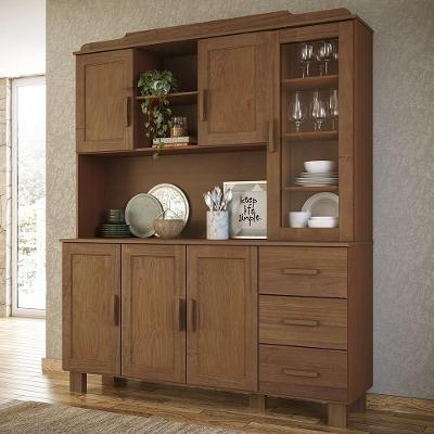 Armário de Cozinha Giana 6 Portas 3 Gavetas Madeira Maciça 155CM Marrom Mpozenato