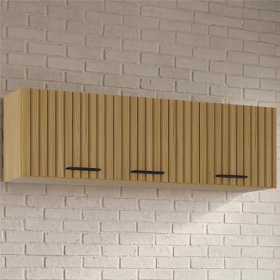 Armário Aéreo Classic Ripado Damasco Z46 120CM 3 Portas MDF Bater Café