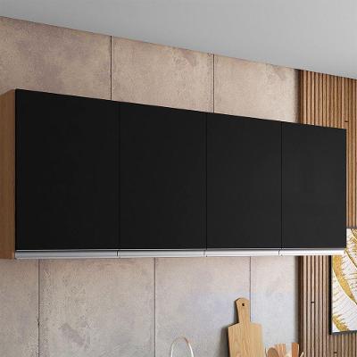 Armário Aéreo Andréia 160CM 4 Portas MDF-MDP Correr Amêndoa e Preto AJL