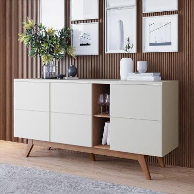 Aparador Buffet Noronha Contemporâneo 3 Portas MDF-MDP 160CM Off White e Freijó Colibri Móveis