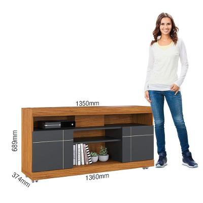 Bancada Yara para TV 47" 136CM MDP Portas Giratórias Noce Milano Preto Fosco Colibri Móveis
