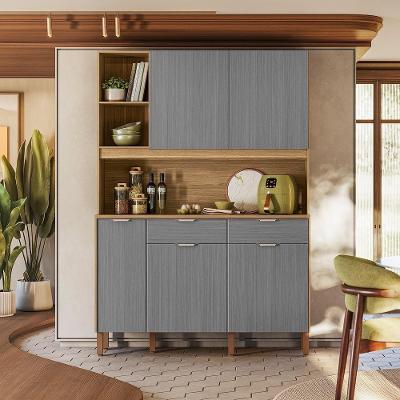 Armário de Cozinha Compacto Flora 5 Portas 2 Gavetas MDF-MDP 144CM Amadeirado
