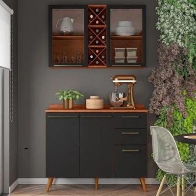 Armário de Cozinha Kit Favorita 4 Portas 3 Gavetas MDP 120CM Cinamomo e Preto Zanzini