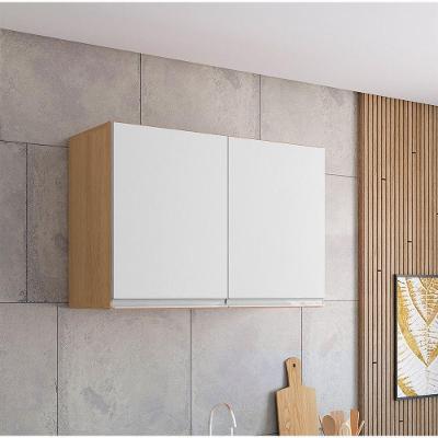 Armário Aéreo Andréia 80CM 2 Portas MDF Porta Bater Amêndoa e Branco