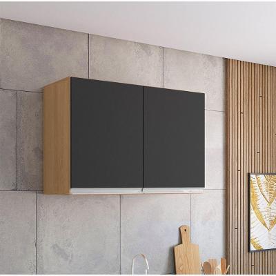Armário Aéreo Andréia 80CM 2 Portas MDF Bater Amêndoa e Preto
