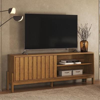 Rack Tv Z30 75" 188CM MDP Porta Correr Ripada Canela Marrom Mpozenato