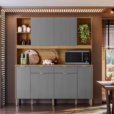 Armário de Cozinha Botanika 6 Portas 2 Gavetas MDF-MDP 179CM Freijó-Gris Kit's Paraná