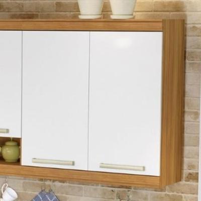 Armário Aéreo de Cozinha Burguesa 80CM 2 Portas MDF Bater Freijó e Branco