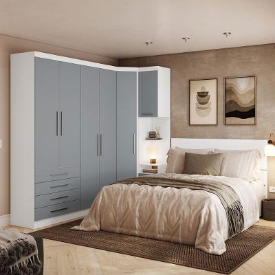 Quarto Composto Alpes 6 Portas 5 Gavetas MDP 165CM Branco com Mesa Cabeceira e Painel Queen Luciane