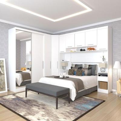 Quarto Alpes Luciane com 9 Portas e 5 Gavetas em MDP Branco com Espelho e Cabeceira