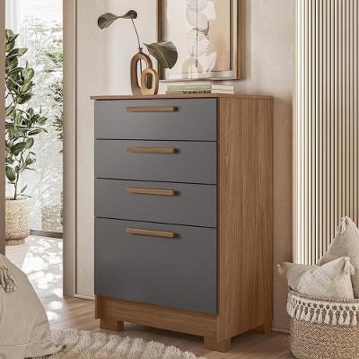 Cômoda Nayra 4 Gavetas MDF MDP Puxador MDF Jatobá Grafite Mpozenato