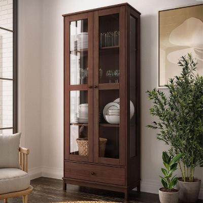 Cristaleira Vitalis 2 Portas 3 Prateleiras Madeira Maciça com Gaveta Café Mpozenato 80CM
