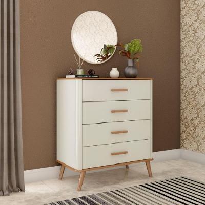 Cômoda Nature e Off White 4 Gavetas MDF Puxador MDF Mais de Casa