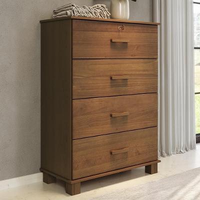 Cômoda Lone 4 Gavetas Madeira Maciça Puxador Metálico Castanho Mpozenato