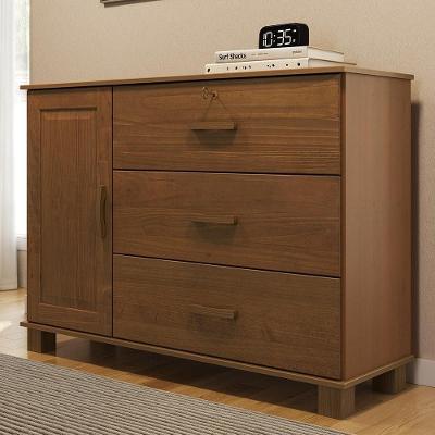 Cômoda Lone 3 Gavetas Madeira Maciça Castanho Mpozenato 118CM