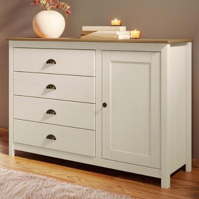 Cômoda Lazio 4 Gavetas Madeira Maciça Puxador Metálico Branco e Freijó Mpozenato