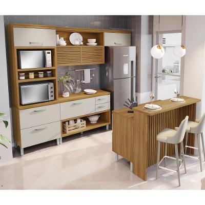 Cozinha Completa Princesa 5 Módulos MDF 270CM Freijó e Off White Nesher Móveis
