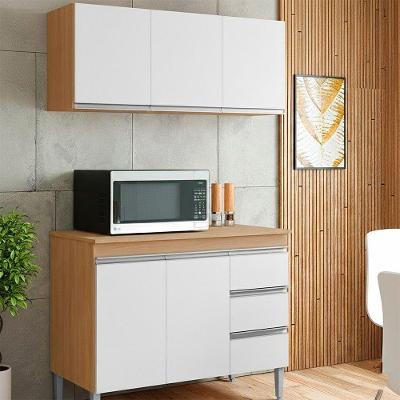 Conjunto Cozinha Andreia Balcão Pia e Armário Aéreo 3 Portas MDP 120CM Amêndoa e Branco AJL Moveis