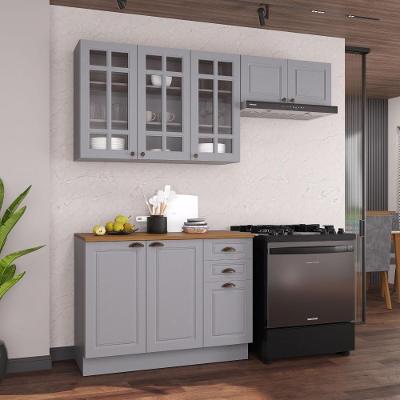 Combo de Cozinha Amoudi 3 Portas 2 Gavetas MDF 120CM Titânio Fosco Amoudi Móveis