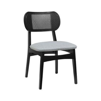 Cadeira Organik Madeira Maciça Linho Rattan Preto Decorise