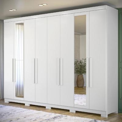 Guarda Roupa Casal Vortex S01 8 Portas de Bater 4 Gavetas MDP com Espelho Branco Mpozenato 239CM