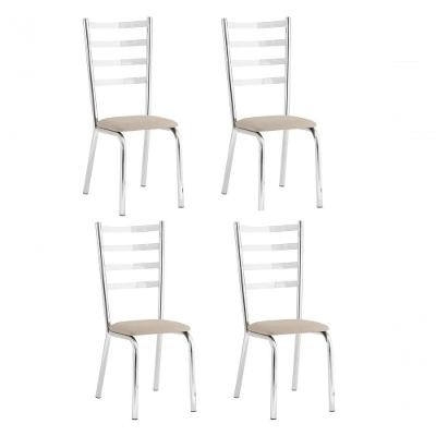 Conjunto de 4 Cadeiras Liara Aço Cromado Tecido Bege Aurora Line