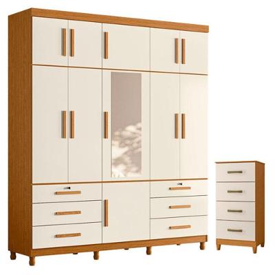 Guarda Roupa Casal Triton Plus 11 Portas de Bater com Espelho e Cômoda 4 Gavetas MDP Albatroz Móveis