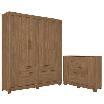 Guarda Roupa Casal Guarapuava 6 Portas 4 Gavetas MDP 194CM Café Santos Andirá