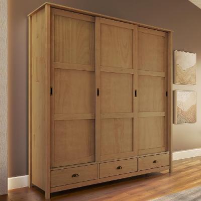 Guarda Roupa Casal Lazio 3 Portas Correr 3 Gavetas Madeira Freijó Mpozenato 196CM