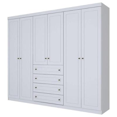 Guarda Roupa Casal Americano 6 Portas de Bater 4 Gavetas MDF MDP Fosco Branco Móveis Henn 262CM