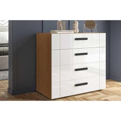 Cômoda Lisboa 4 Gavetas MDF-MDP Puxador Plástico Freijo e Branco Politorno Móveis