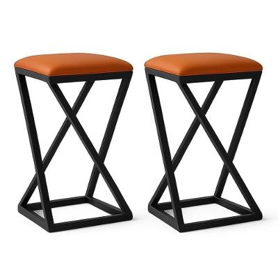 Kit 2 Banquetas Industriais 50CM Assento Couro Sintético Base em Z sem Encosto Fixo Caramelo Isa