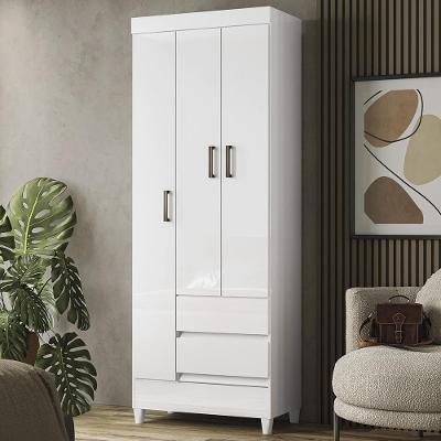 Guarda Roupa Solteiro Thales S01 3 Portas de Bater 2 Gavetas MDP Branco Mpozenato 70CM