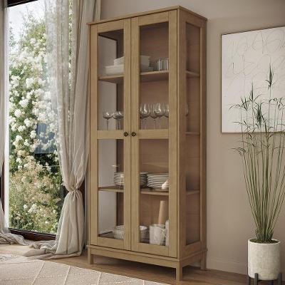 Cristaleira Vitalis 2 Portas 3 Prateleiras Madeira Maciça com Gaveta Marrom 80CM Mpozenato