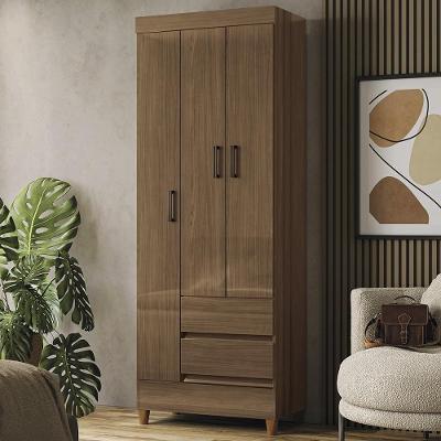 Guarda Roupa Solteiro Thales Jequitibá S01 3 Portas de Bater 2 Gavetas MDP Marrom Mpozenato 70CM