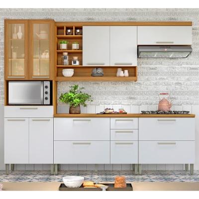 Cozinha Completa Burguesa 5 Peças sem Porta sem Gaveta MDF 270CM Freijó e Branco Nesher Móveis