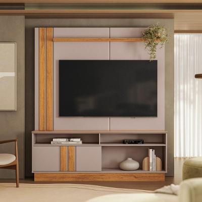 Conjunto Painel e Rack Home Suspenso para Tvs Até 70 Polegadas 160CM MDP com LED Marrom Mais de Casa