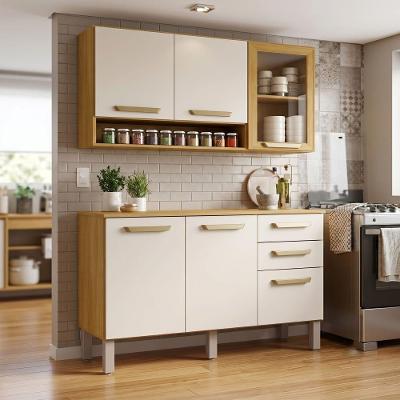 Kit Cozinha Athenas 3 Portas 2 Gavetas MDF-MDP 110CM Cinamomo Off White