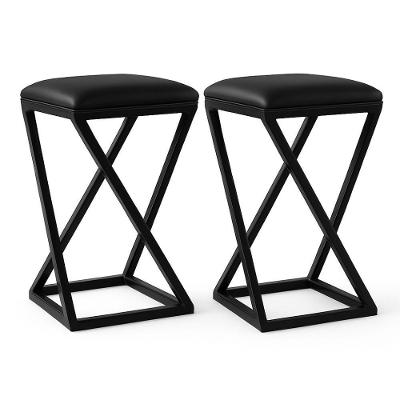 Kit 2 Banquetas Industriais 50CM Assento Couro Sintético Base em Z sem Encosto Fixo Preto Isa