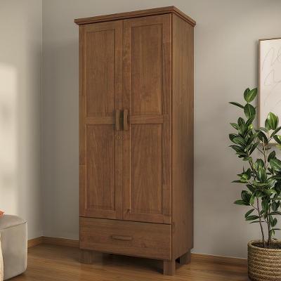 Guarda Roupa Solteiro Lone 2 Portas de Bater 1 Gaveta Madeira Maciça Castanho Mpozenato 82CM